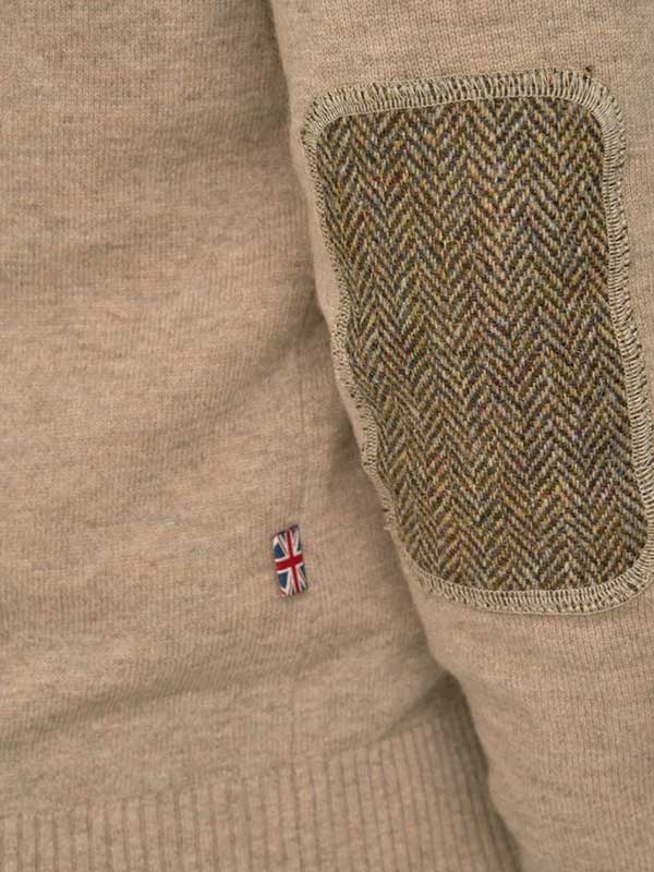 Pullover Lambswool "Jordan" Met Harris Tweed Details In Taupe - Afbeelding 3
