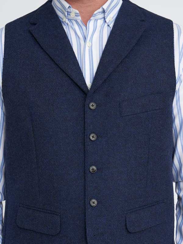 Harris Tweed Vestje "Wales" Met Revers In Ink Blue - Afbeelding 4