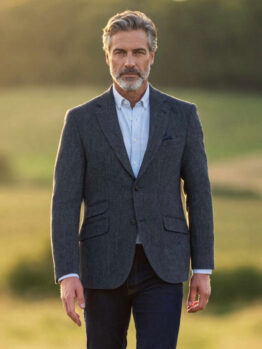 Harris Tweed Jacket "London" In Seastone Navy Herringbone