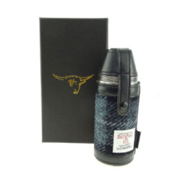 Harris Tweed Hunting Flask In Grey With Rust Overcheck