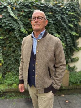 Harris Tweed Gents Bomber Jacket In Light Brown Herringbone