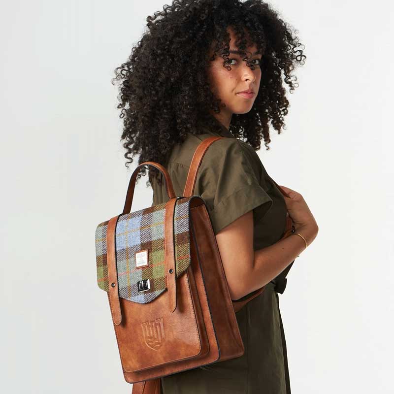Harris Tweed Clutch, The Carloway Backpack, Islander, Chestnut Blue Tartan - Afbeelding 2