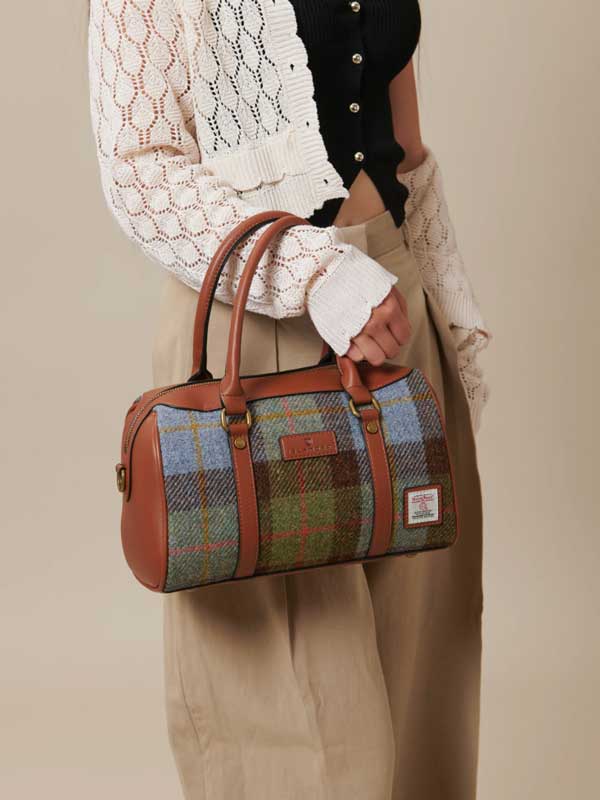 Harris Tweed Clutch, The Medium Duffel Bag, Islander, Chestnut Blue Tartan - Afbeelding 4