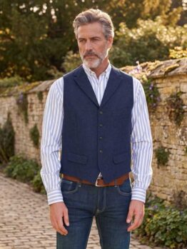 Harris Tweed Vestje "Wales" Met Revers In Ink Blue