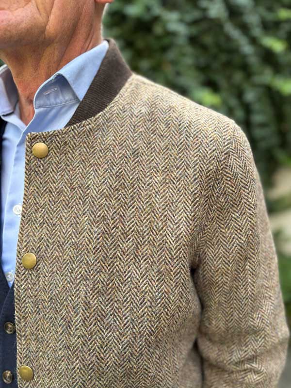 Harris Tweed Gents Bomber Jacket In Light Brown Herringbone - Afbeelding 3
