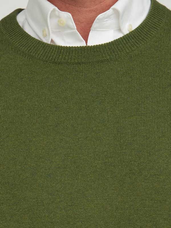 Pullover Lambswool "Jordan" Met Harris Tweed Details In Racing Green - Afbeelding 4