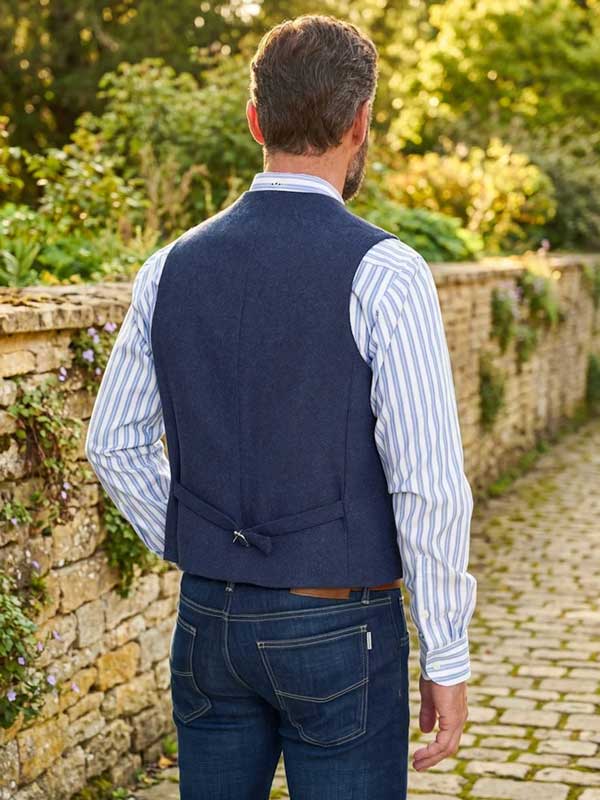 Harris Tweed Vestje "Wales" Met Revers In Ink Blue - Afbeelding 2
