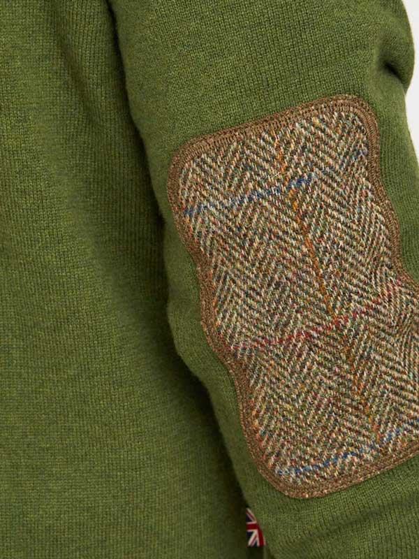 Pullover Lambswool "Jordan" Met Harris Tweed Details In Racing Green - Afbeelding 3