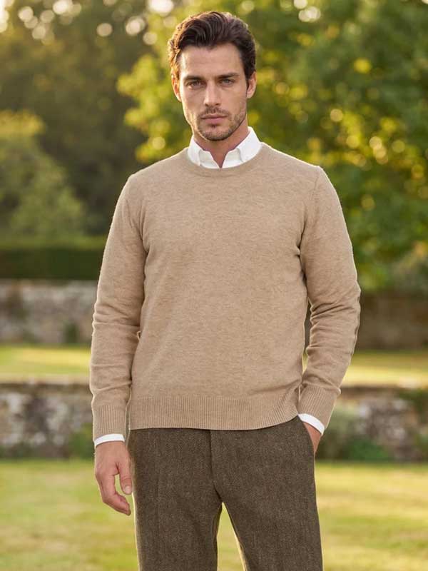 Pullover_Lambswool__Jordan__Met_Harris_Tweed_Details_In_Taupe
