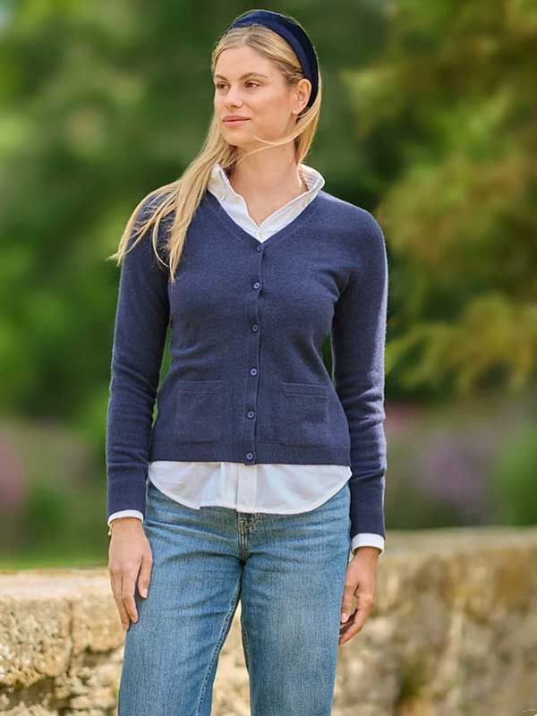 Merino Vest Mara The Cardigan Met Harris Tweed Details In Navy