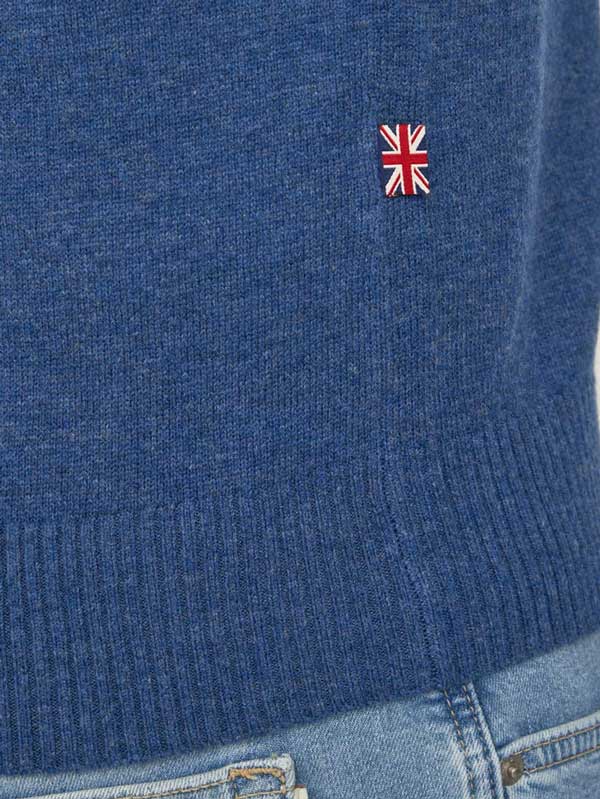 Pullover Lambswool "Jordan" Met Harris Tweed Details In Denim Blue - Afbeelding 4