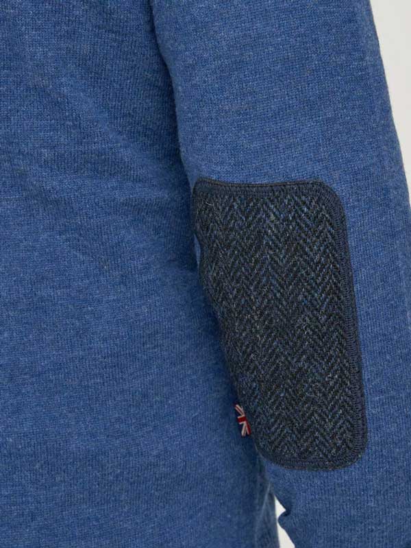 Pullover Lambswool "Jordan" Met Harris Tweed Details In Denim Blue - Afbeelding 3