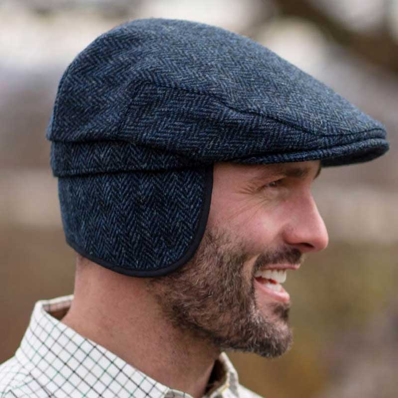 Harris_Tweed_Flat_Cap_Edward_With_Foldable_Ear_Flaps_Midnight_Blue_