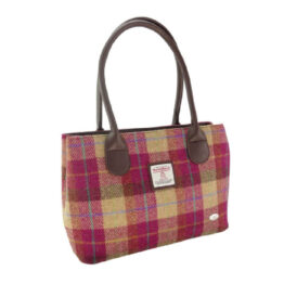 Harris Tweed 'Cassley' Classic Handbag in Burgundy & Sand Tartan