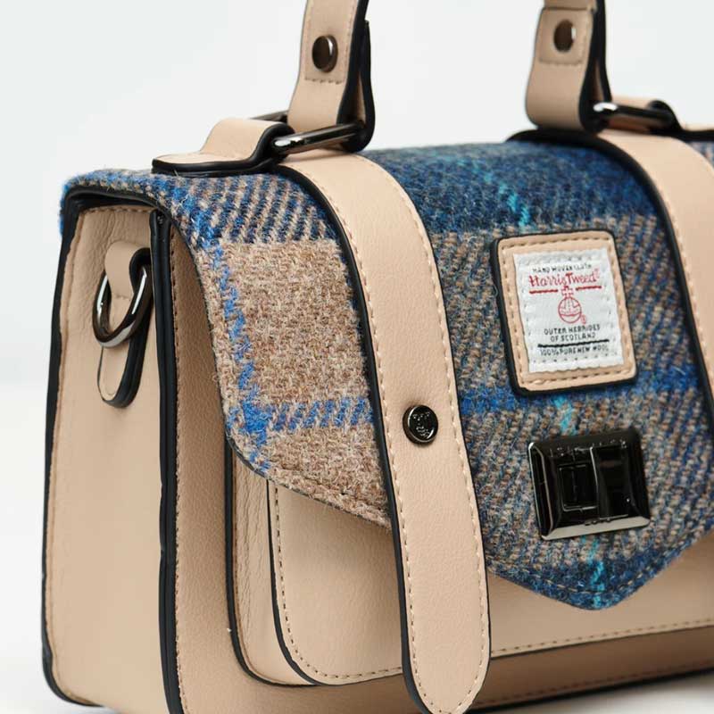 Harris Tweed Clutch, The Mini Satchel, Islander, Navy Beige Tartan - Afbeelding 4