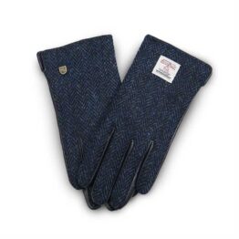 Ladies Harris Tweed Gloves Navy Herringbone