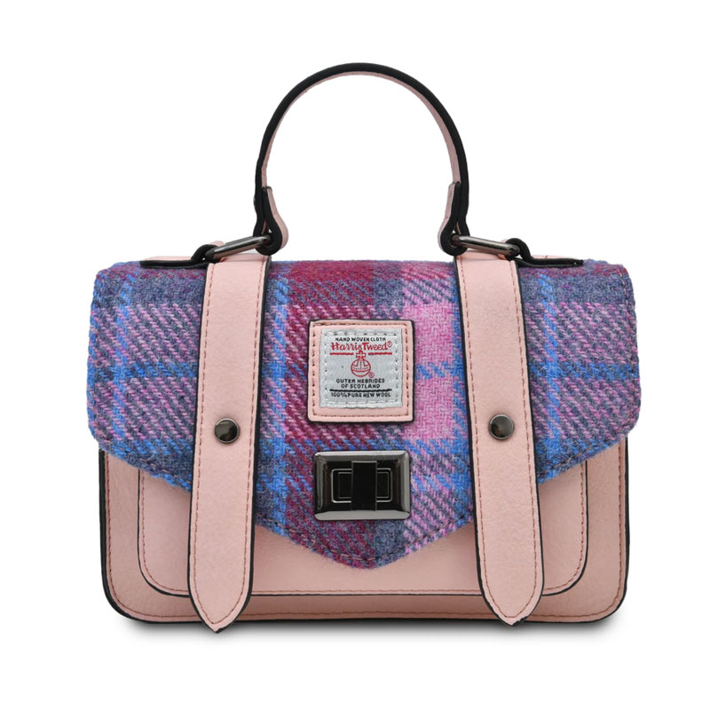 Harris Tweed Clutch, The Mini Satchel, Islander, Pink Blue Tartan