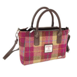 Harris Tweed 'Brora' Small Tote in Burgundy & Sand Tartan
