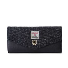 Harris Tweed Portemonnee, The Large Clasp, Black Herringbone