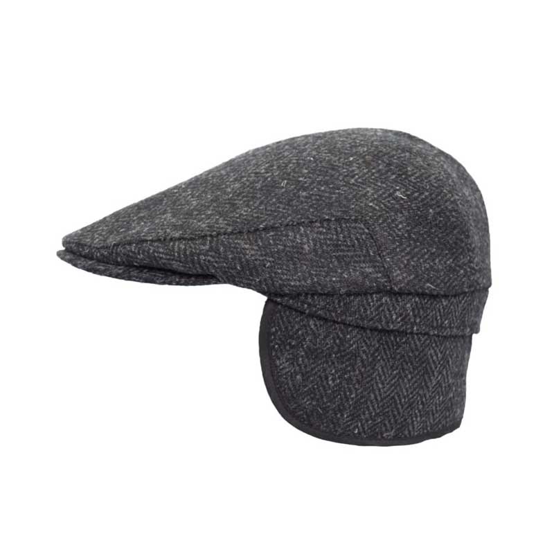 Harris Tweed Flat Cap Edward With Foldable Ear Flaps Gunmetal Grey - Afbeelding 3