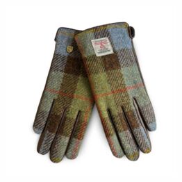 Ladies Harris Tweed Gloves Chestnut Blue Tartan