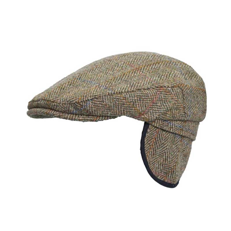 Harris Tweed Flat Cap Edward With Foldable Ear Flaps Moss Green - Afbeelding 3