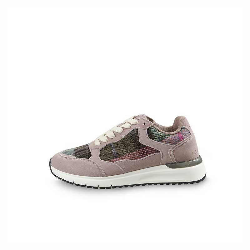 Harris Tweed The Rosie Trainer Shoe Pink And Green Tartan