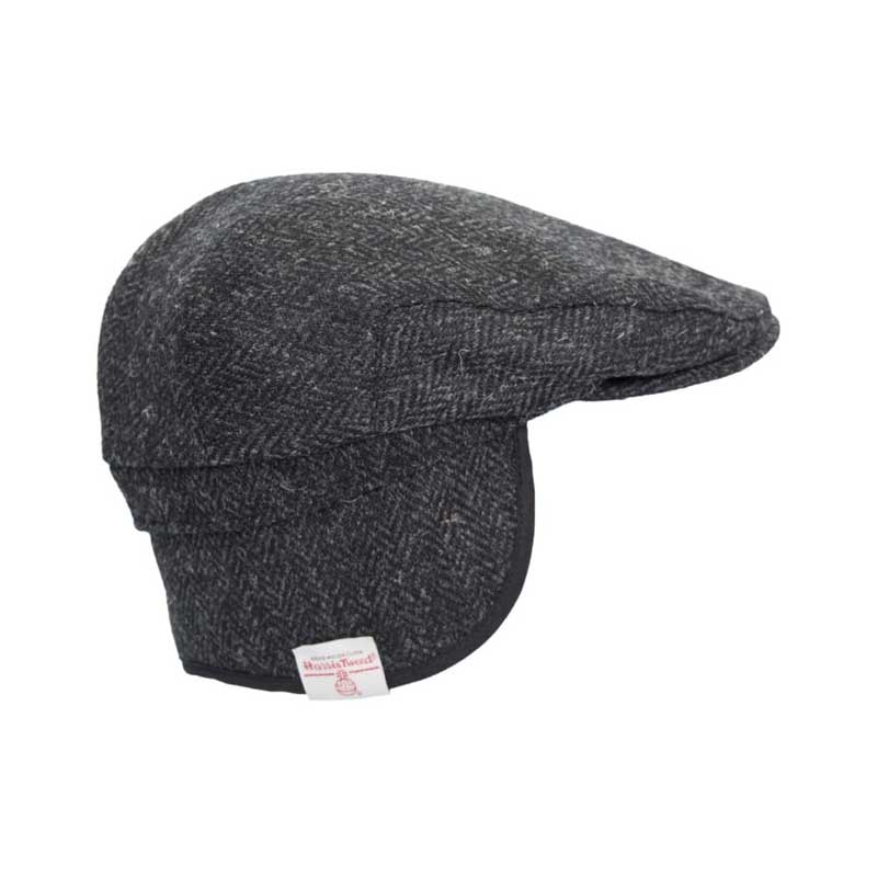 Harris Tweed Flat Cap Edward With Foldable Ear Flaps Gunmetal Grey - Afbeelding 2