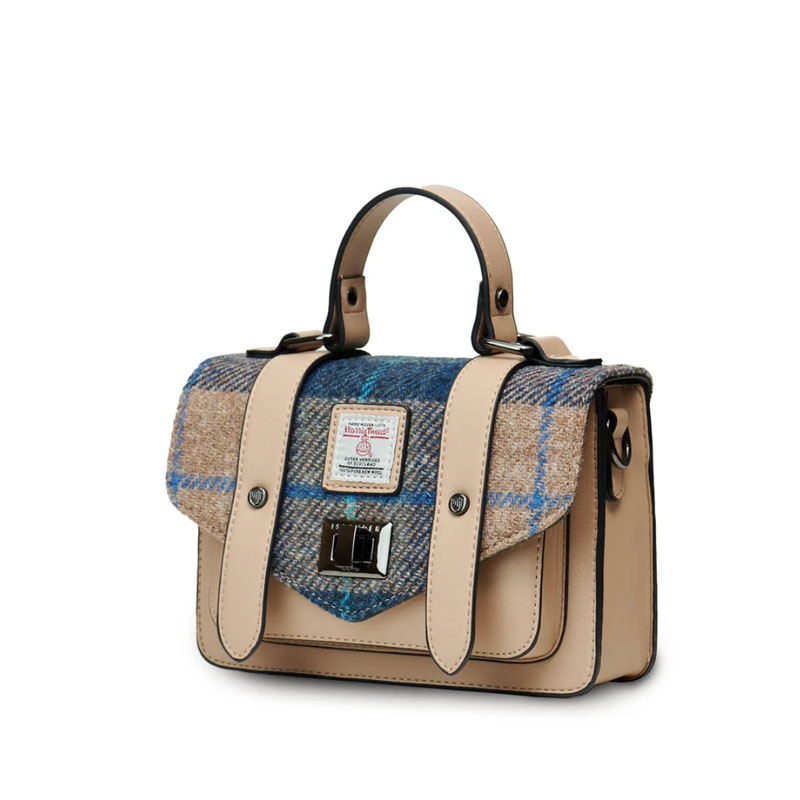 Harris Tweed Clutch, The Mini Satchel, Islander, Navy Beige Tartan - Afbeelding 2