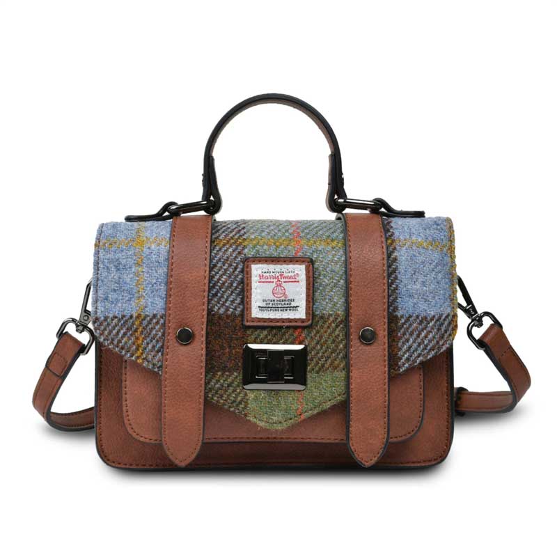 Harris Tweed Clutch, The Mini Satchel, Islander, Chestnut Blue Tartan
