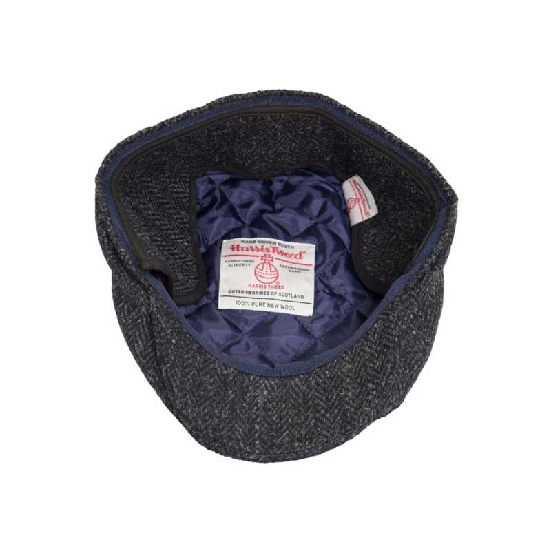 Harris Tweed Flat Cap Edward With Foldable Ear Flaps Gunmetal Grey - Afbeelding 5