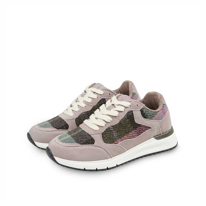 Harris Tweed The Rosie Trainer Shoe Pink And Green Tartan - Afbeelding 2