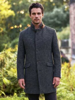 Harris Tweed Overjas "Southampton" In Seastone Navy Herringbone