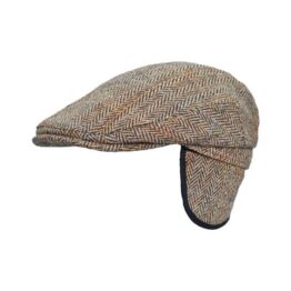 Harris Tweed Flat Cap Edward With Foldable Ear Flaps White Sand
