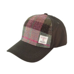 Baseball Cap with Harris Tweed in Muted Green & Rose Pink Tartan
