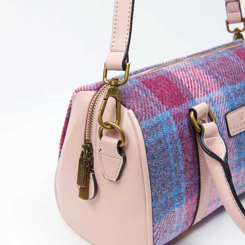 Harris Tweed Clutch, The Medium Duffel Bag, Islander, Pink Blue Tartan - Afbeelding 3