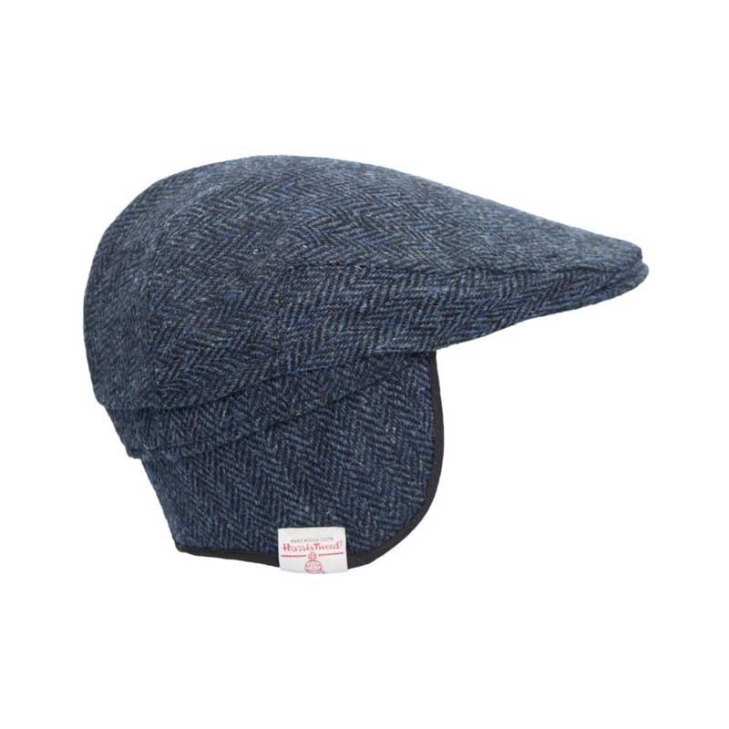 Harris Tweed Flat Cap Edward With Foldable Ear Flaps Midnight Blue - Afbeelding 4