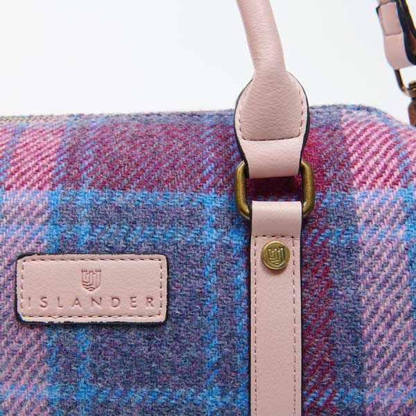 Harris Tweed Clutch, The Medium Duffel Bag, Islander, Pink Blue Tartan - Afbeelding 2