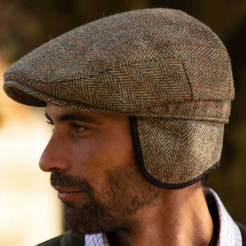 Harris_Tweed_Flat_Cap_Edward_With_Foldable_Ear_Flaps_Moss_Green