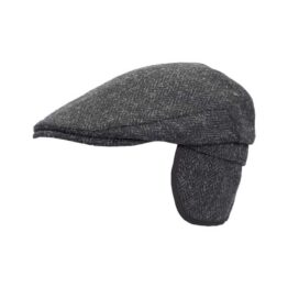 Harris Tweed Flat Cap Edward With Foldable Ear Flaps Gunmetal Grey