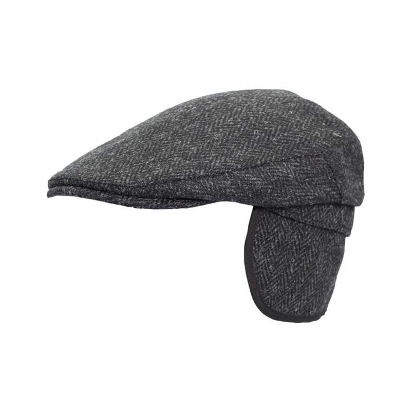 Harris Tweed Flat Cap Edward With Foldable Ear Flaps Gunmetal Grey