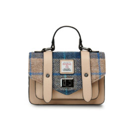 Harris Tweed Clutch, The Mini Satchel, Islander, Navy Beige Tartan