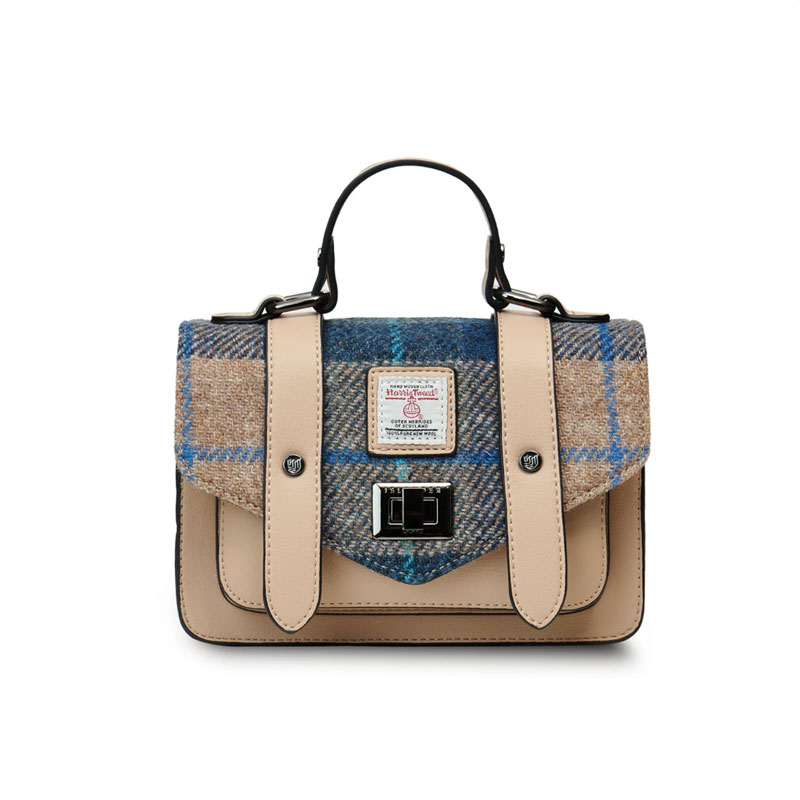 Harris Tweed Clutch, The Mini Satchel, Islander, Navy Beige Tartan