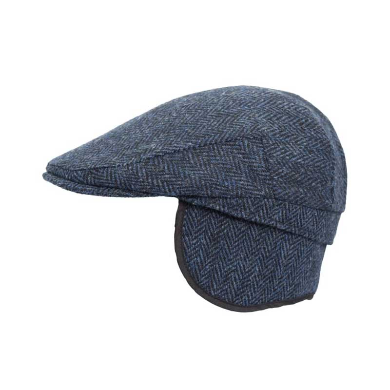 Harris Tweed Flat Cap Edward With Foldable Ear Flaps Midnight Blue - Afbeelding 5